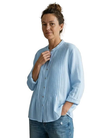 Damka Bluzka z plisowanym przodem i zapięciem na guziki-Blouses for Women-Olave