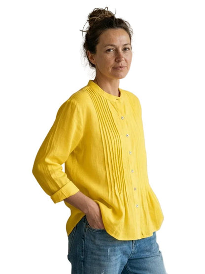 Damka Bluzka z plisowanym przodem i zapięciem na guziki-Blouses for Women-Olave