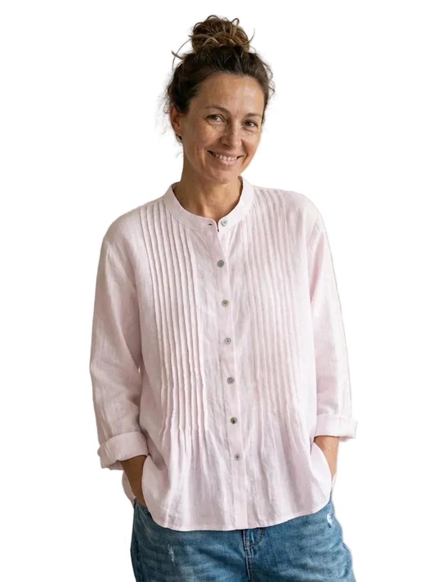 Damka Bluzka z plisowanym przodem i zapięciem na guziki-Blouses for Women-Olave