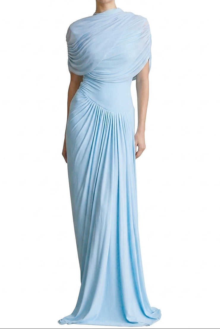 Damska asymetryczna plisowana sukienka maxi-Maxi Dress-Olave