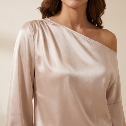 Damska bluzka na jedno ramię z bufiastymi rękawami i asymetrycznym dekoltem-Blouse for women-Olave