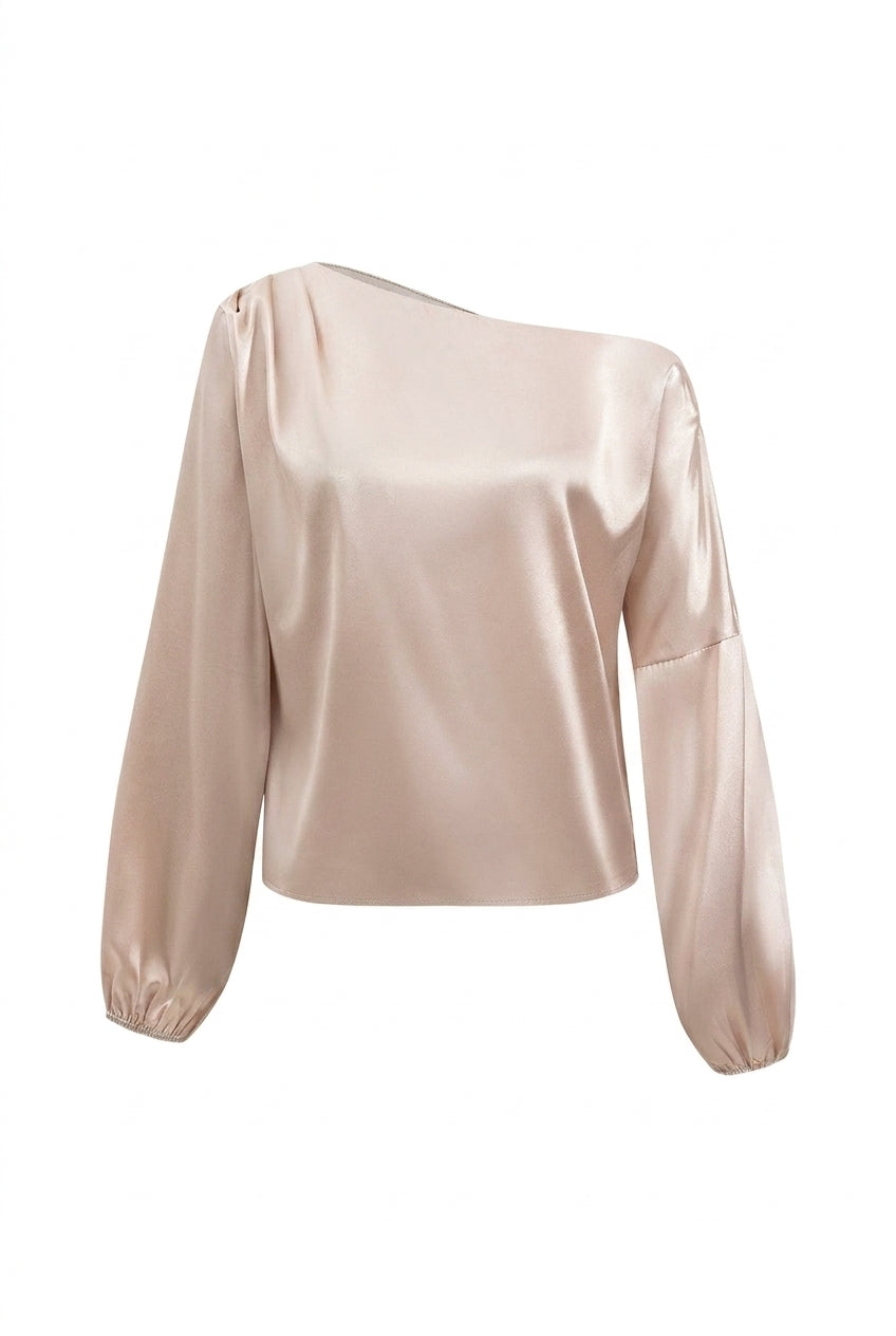 Damska bluzka na jedno ramię z bufiastymi rękawami i asymetrycznym dekoltem-Blouse for women-Olave