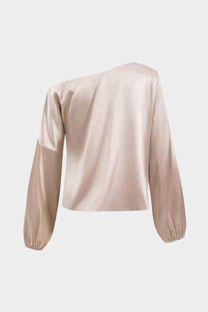 Damska bluzka na jedno ramię z bufiastymi rękawami i asymetrycznym dekoltem-Blouse for women-Olave