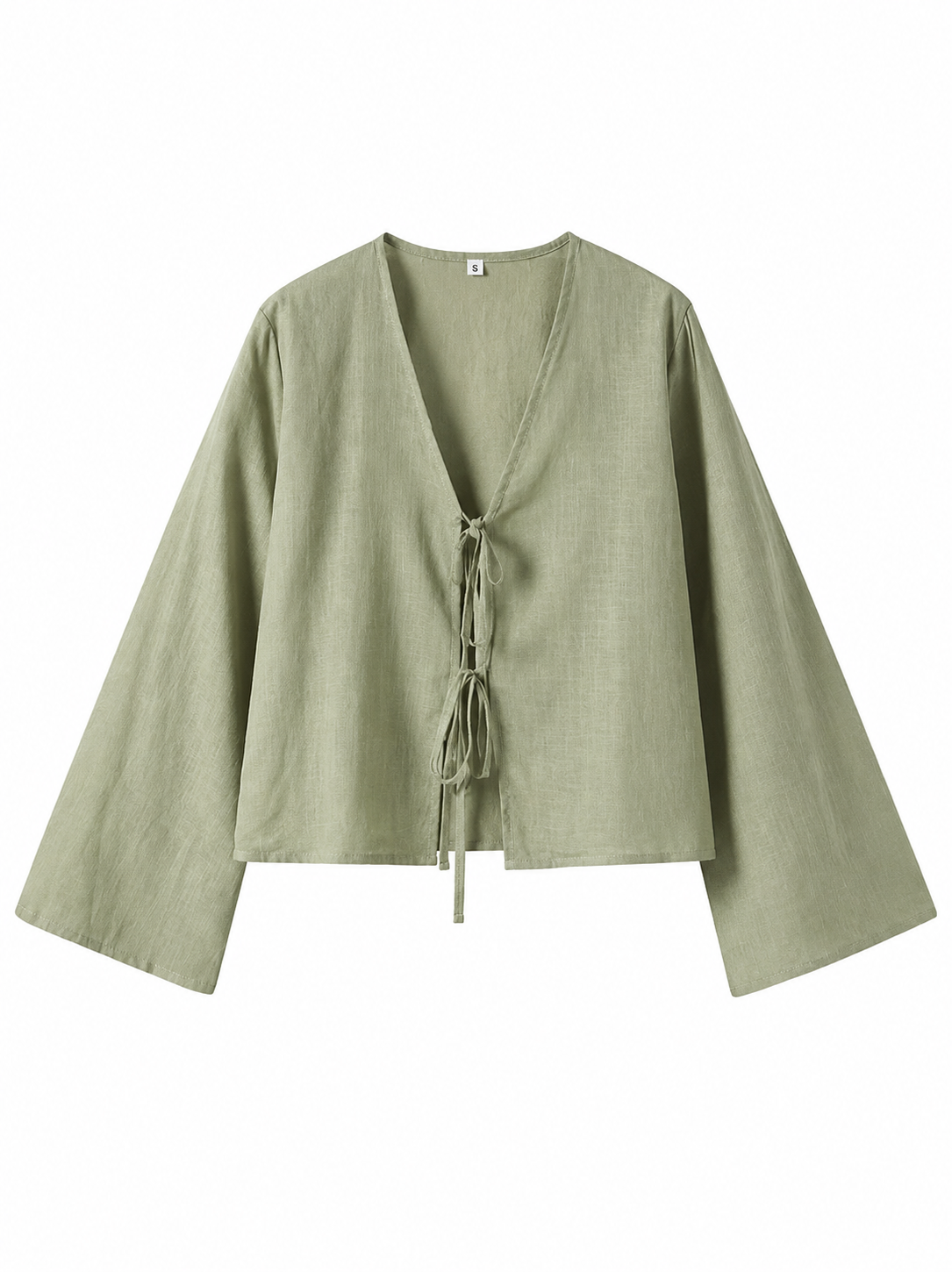 Damska bluzka typu crop top z wiązaniem z przodu i rozszerzanymi rękawami-Blouses for Women-Olave