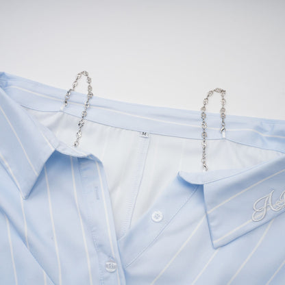 Damska bluzka w paski z odkrytymi ramionami i łańcuszkami-Blouses for women-Olave
