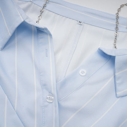 Damska bluzka w paski z odkrytymi ramionami i łańcuszkami-Blouses for women-Olave