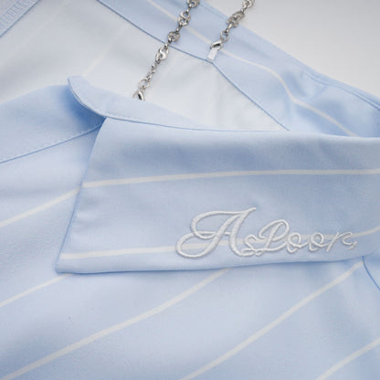 Damska bluzka w paski z odkrytymi ramionami i łańcuszkami-Blouses for women-Olave