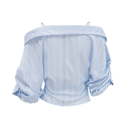 Damska bluzka w paski z odkrytymi ramionami i łańcuszkami-Blouses for women-Olave