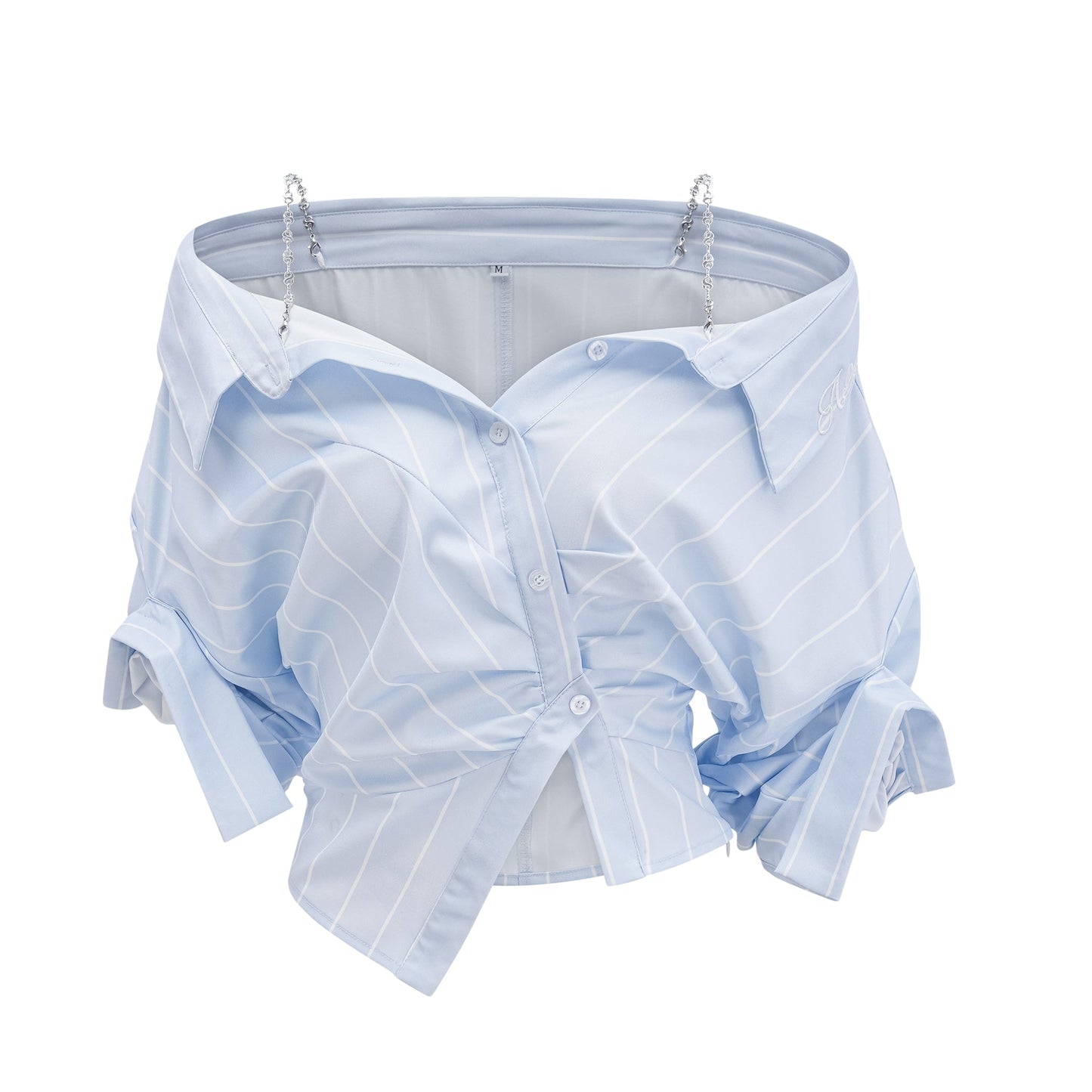 Damska bluzka w paski z odkrytymi ramionami i łańcuszkami-Blouses for women-Olave