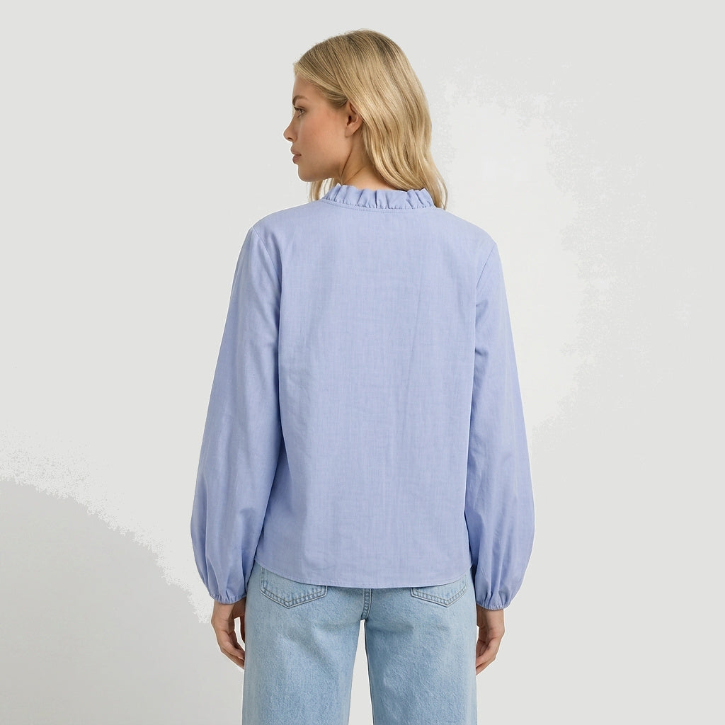 Damska bluzka z długim rękawem i ozdobną falbanką-Blouse for women-Olave