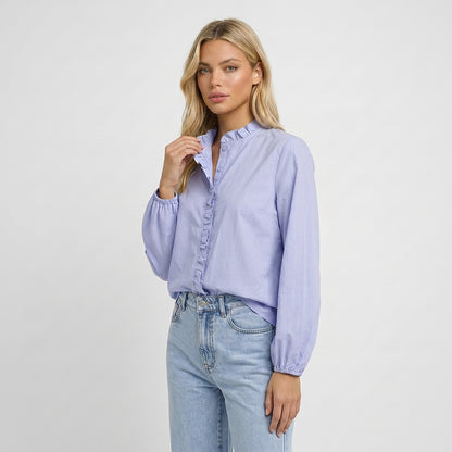 Damska bluzka z długim rękawem i ozdobną falbanką-Blouse for women-Olave