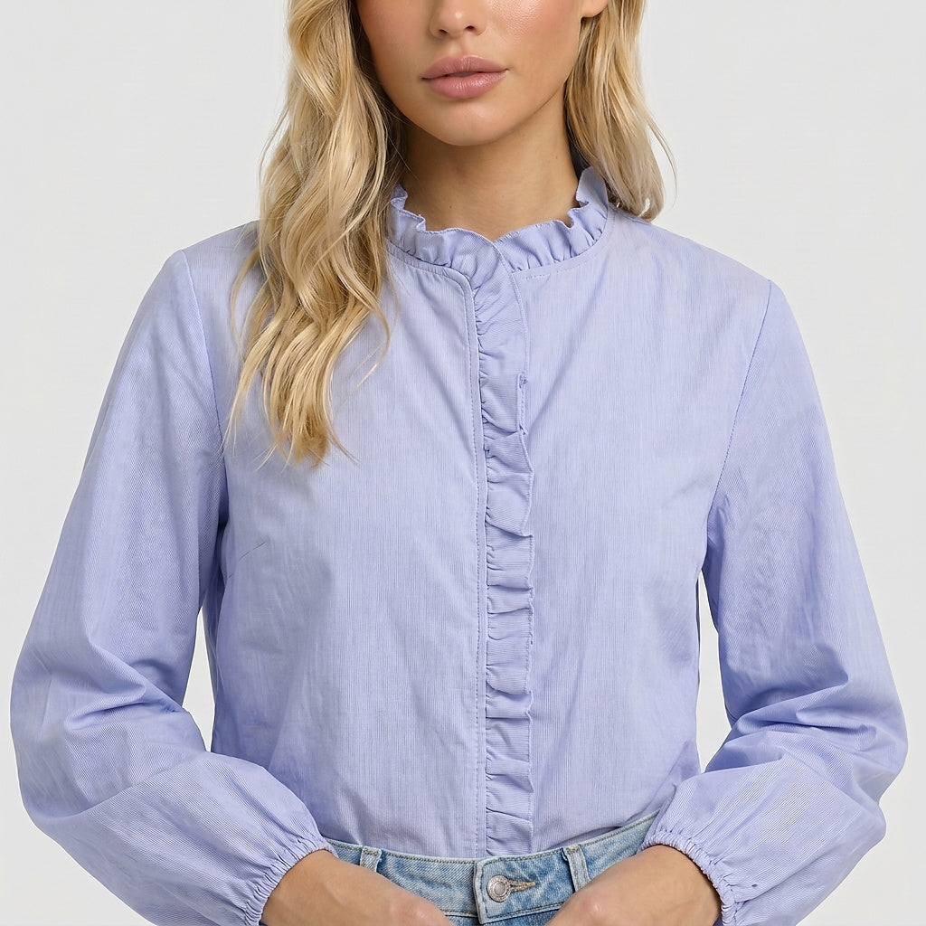 Damska bluzka z długim rękawem i ozdobną falbanką-Blouse for women-Olave