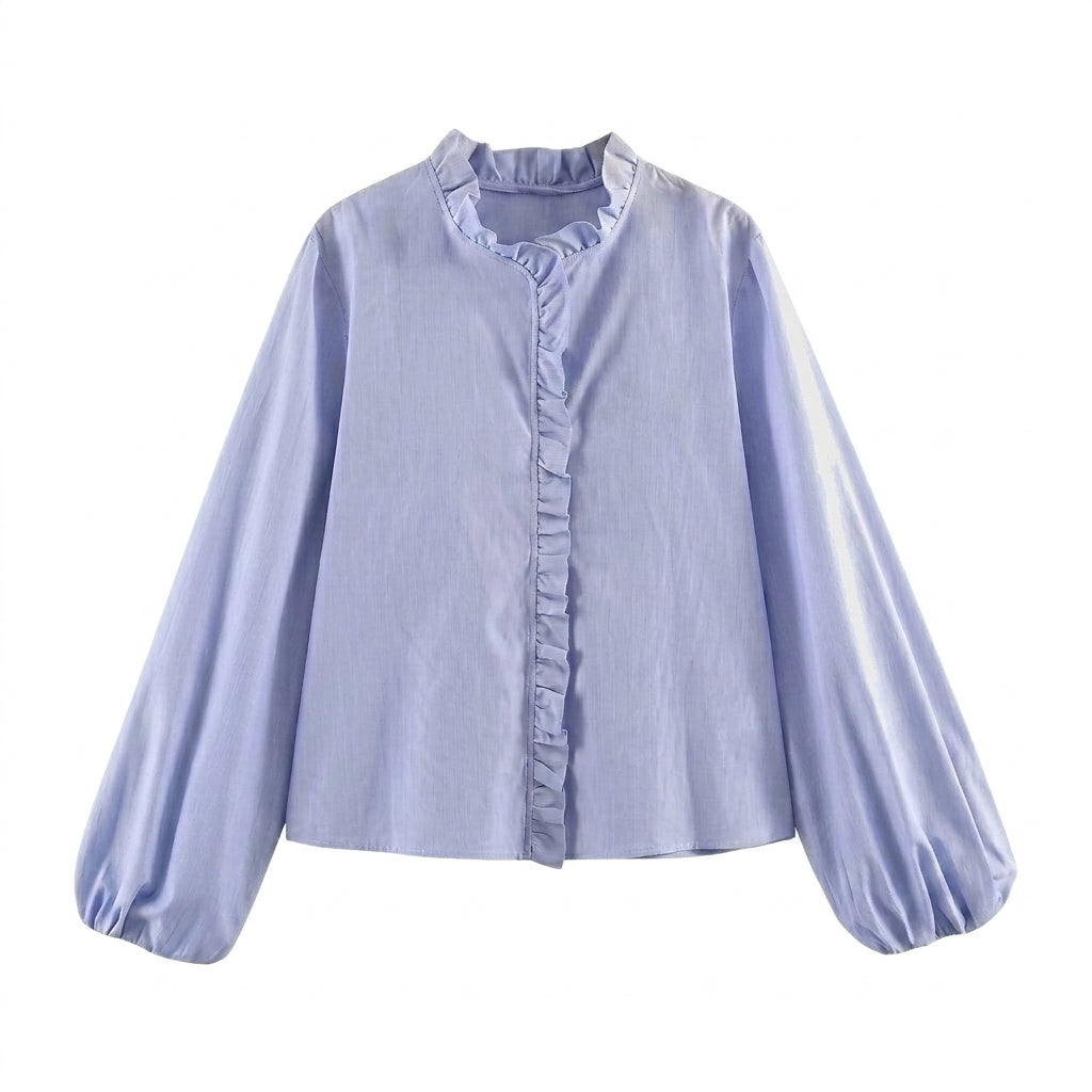 Damska bluzka z długim rękawem i ozdobną falbanką-Blouse for women-Olave