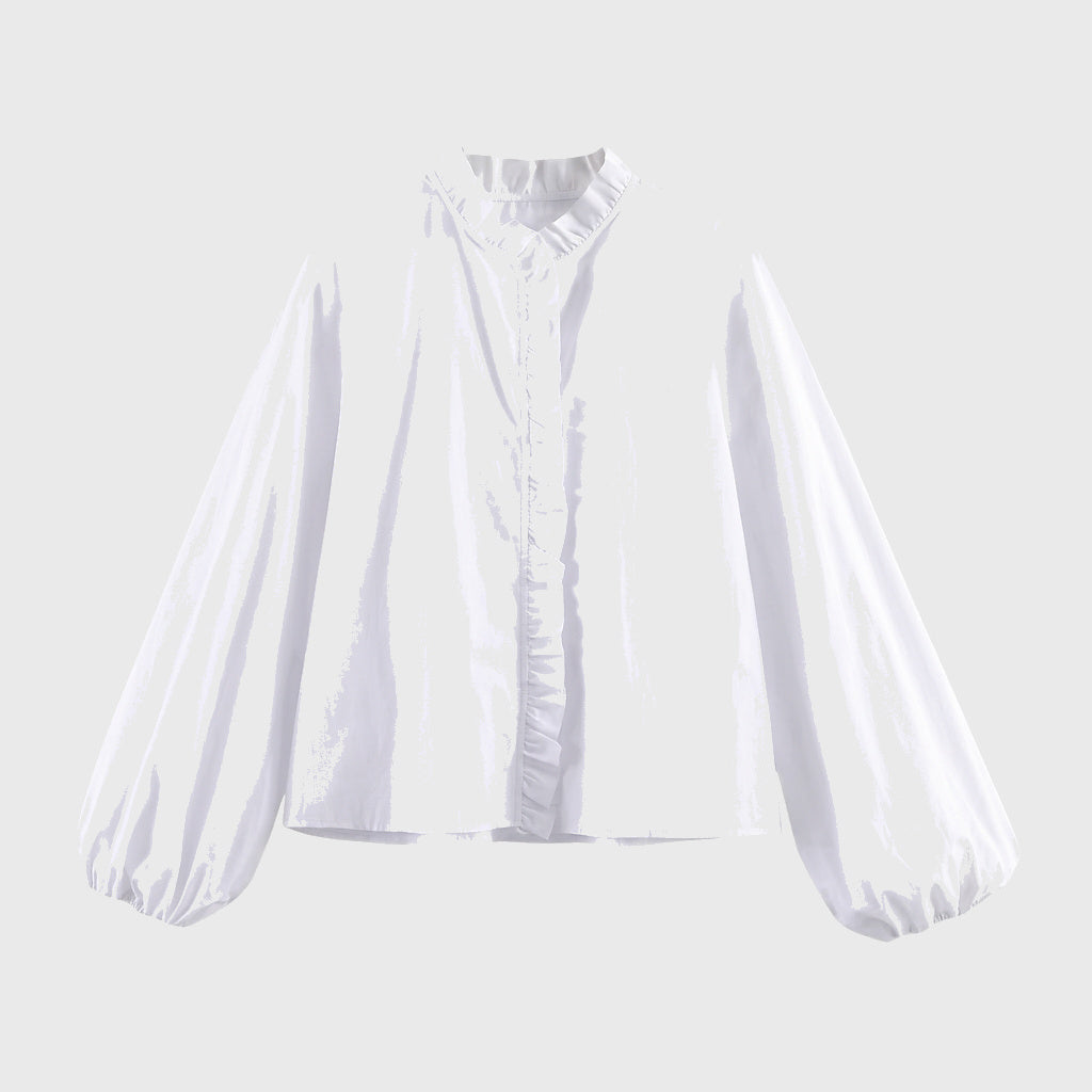 Damska bluzka z długim rękawem i ozdobną falbanką-Blouse for women-Olave