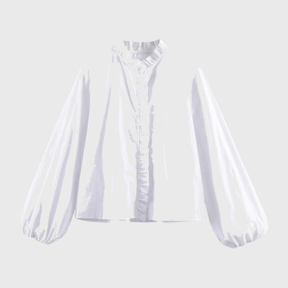 Damska bluzka z długim rękawem i ozdobną falbanką-Blouse for women-Olave