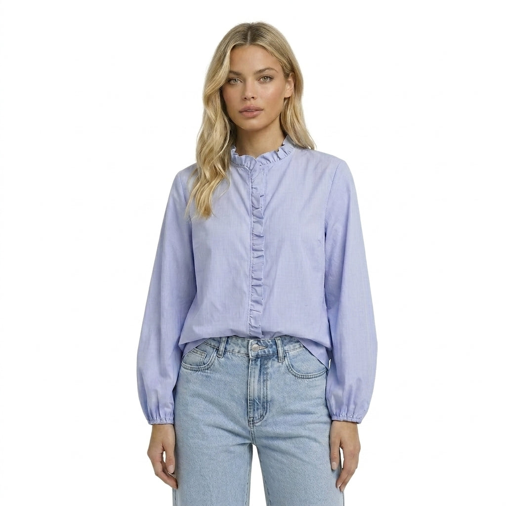 Damska bluzka z długim rękawem i ozdobną falbanką-Blouse for women-Olave