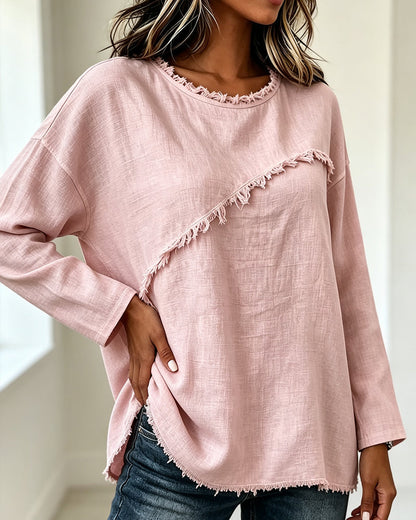 Damska bluzka z długim rękawem i postrzępionym wykończeniem-Blouses for women-Olave