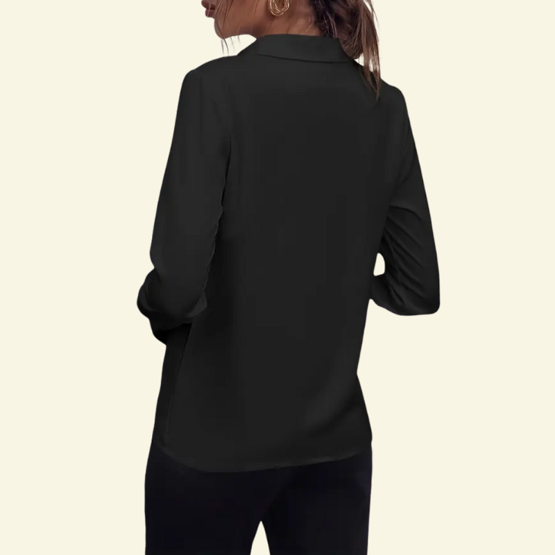 Damska bluzka z długim rękawem, kołnierzem i ukrytą listwą guzikową-Shirts for women-Olave