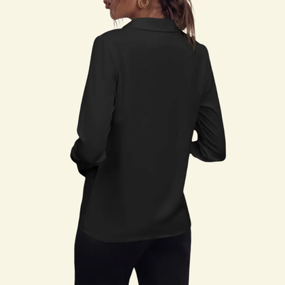 Damska bluzka z długim rękawem, kołnierzem i ukrytą listwą guzikową-Shirts for women-Olave