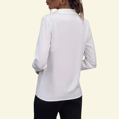 Damska bluzka z długim rękawem, kołnierzem i ukrytą listwą guzikową-Shirts for women-Olave