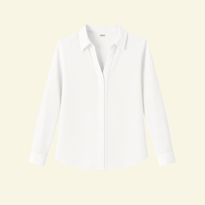 Damska bluzka z długim rękawem, kołnierzem i ukrytą listwą guzikową-Shirts for women-Olave