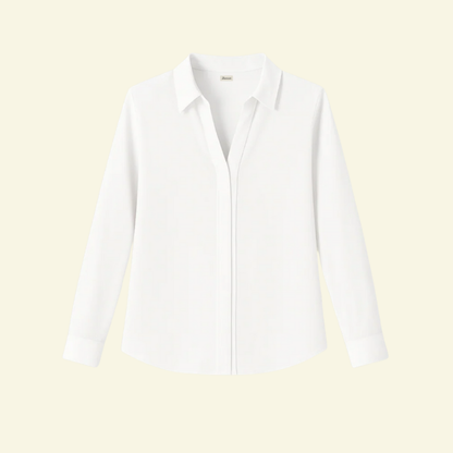 Damska bluzka z długim rękawem, kołnierzem i ukrytą listwą guzikową-Shirts for women-Olave