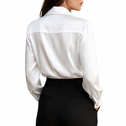 Damska bluzka z długim rękawem z kołnierzem i drapowanym przodem-Blouses for Women-Olave