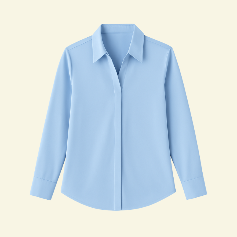 Damska bluzka z długim rękawem z kołnierzem i ukrytą listwą guzikową-Blouses for Women-Olave