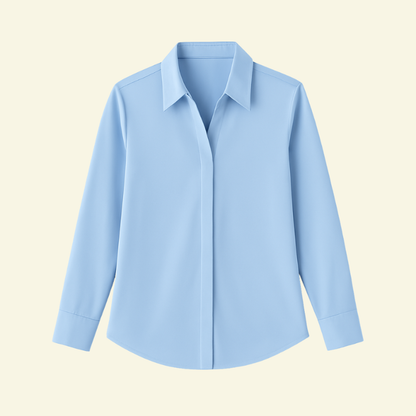 Damska bluzka z długim rękawem z kołnierzem i ukrytą listwą guzikową-Blouses for Women-Olave