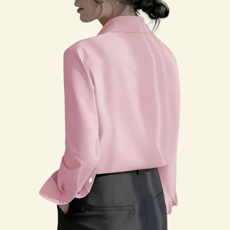 Damska bluzka z długim rękawem z kołnierzem i ukrytą listwą guzikową-Blouses for Women-Olave