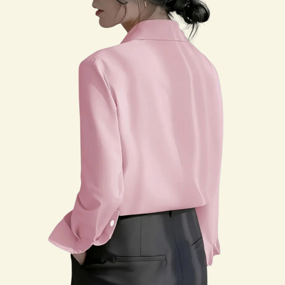 Damska bluzka z długim rękawem z kołnierzem i ukrytą listwą guzikową-Blouses for Women-Olave