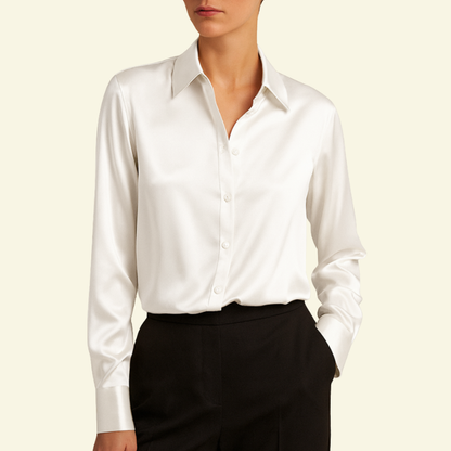 Damska bluzka z długim rękawem z kołnierzem i zapięciem na guziki oraz karczkiem z tyłu-Shirts for women-Olave