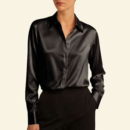 Damska bluzka z długim rękawem z kołnierzem i zapięciem na guziki oraz karczkiem z tyłu-Shirts for women-Olave