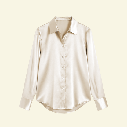 Damska bluzka z długim rękawem z kołnierzem i zapięciem na guziki oraz karczkiem z tyłu-Shirts for women-Olave