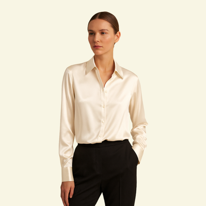 Damska bluzka z długim rękawem z kołnierzem i zapięciem na guziki oraz karczkiem z tyłu-Shirts for women-Olave