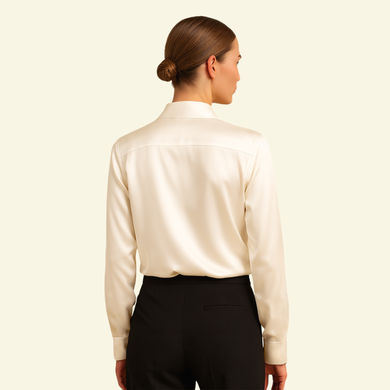 Damska bluzka z długim rękawem z kołnierzem i zapięciem na guziki oraz karczkiem z tyłu-Shirts for women-Olave