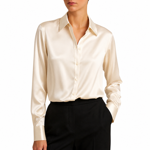 Damska bluzka z długim rękawem z kołnierzem i zapięciem na guziki oraz karczkiem z tyłu-Shirts for women-Olave