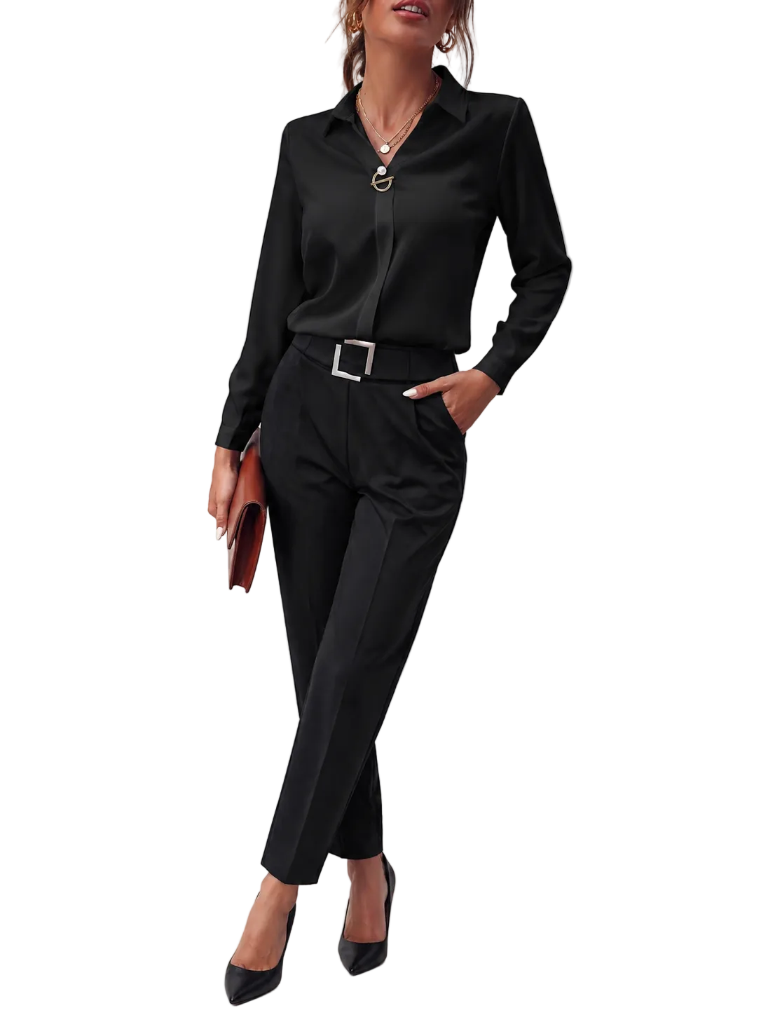 Damska bluzka z kołnierzem, długimi rękawami i zapięciem na guziki-Blouses for Women-Olave