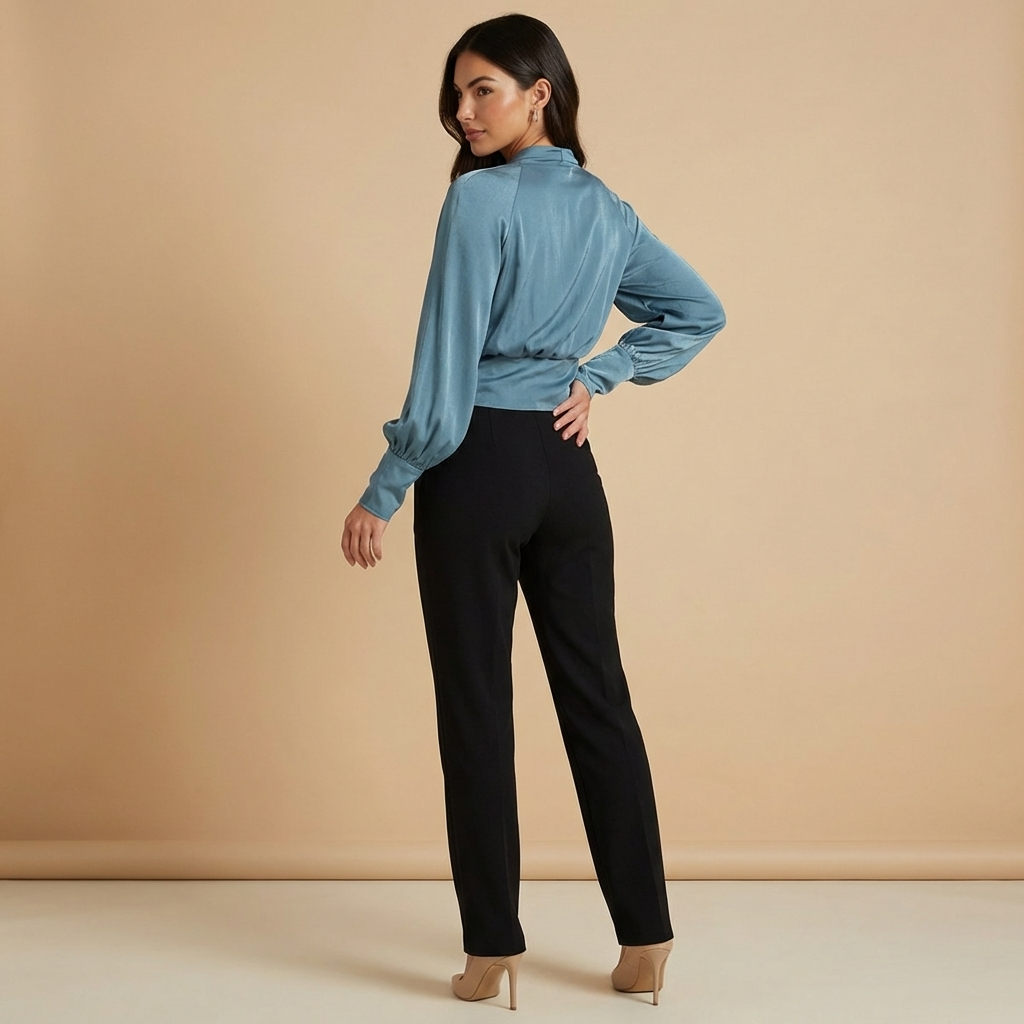 Damska bluzka z kopertowym dekoltem i bufiastymi rękawami-Blouses for Women-Olave