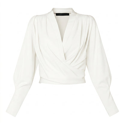 Damska bluzka z kopertowym dekoltem i bufiastymi rękawami-Blouses for Women-Olave
