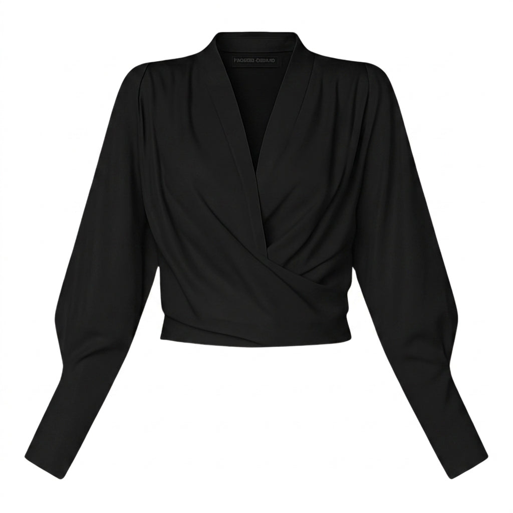 Damska bluzka z kopertowym dekoltem i bufiastymi rękawami-Blouses for Women-Olave