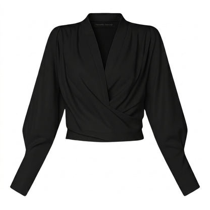 Damska bluzka z kopertowym dekoltem i bufiastymi rękawami-Blouses for Women-Olave
