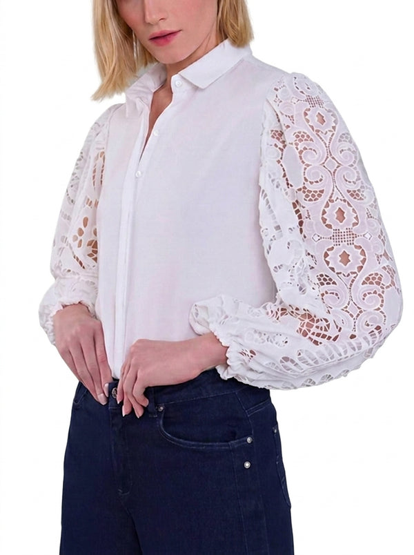 Damska bluzka z koronkowymi rękawami zapinana na guziki-Blouses for women-Olave