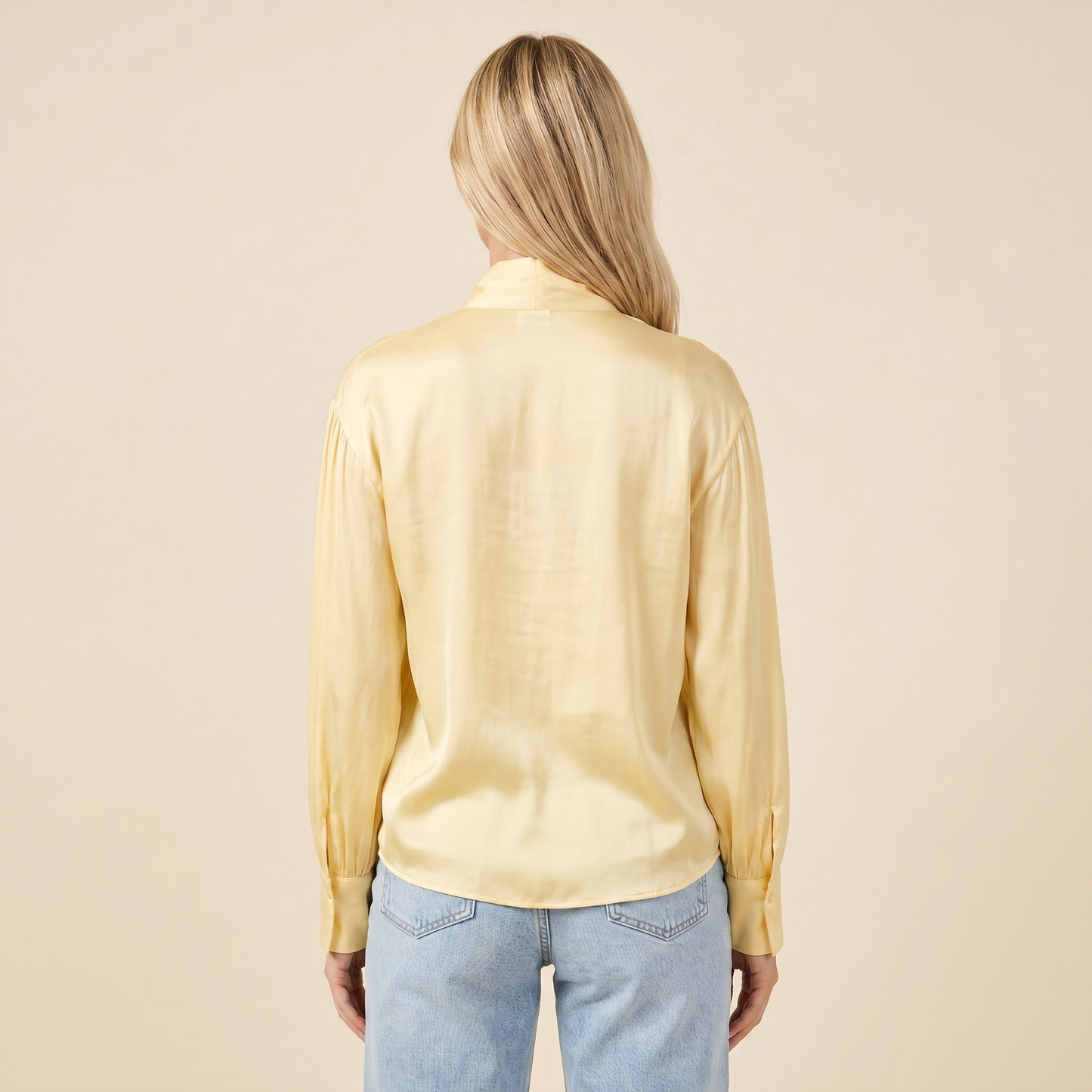 Damska bluzka z wiązaniem pod szyją i marszczonymi rękawami-Blouse for women-Olave
