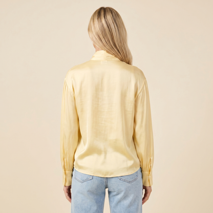 Damska bluzka z wiązaniem pod szyją i marszczonymi rękawami-Blouse for women-Olave