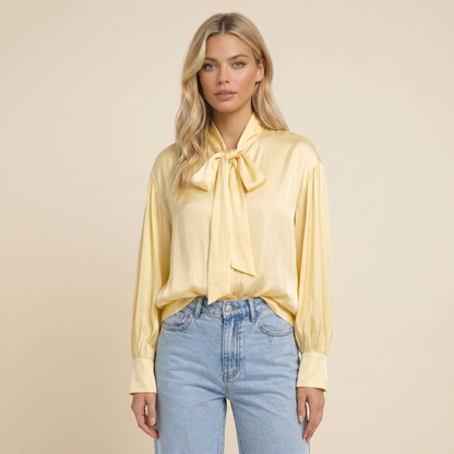 Damska bluzka z wiązaniem pod szyją i marszczonymi rękawami-Blouse for women-Olave