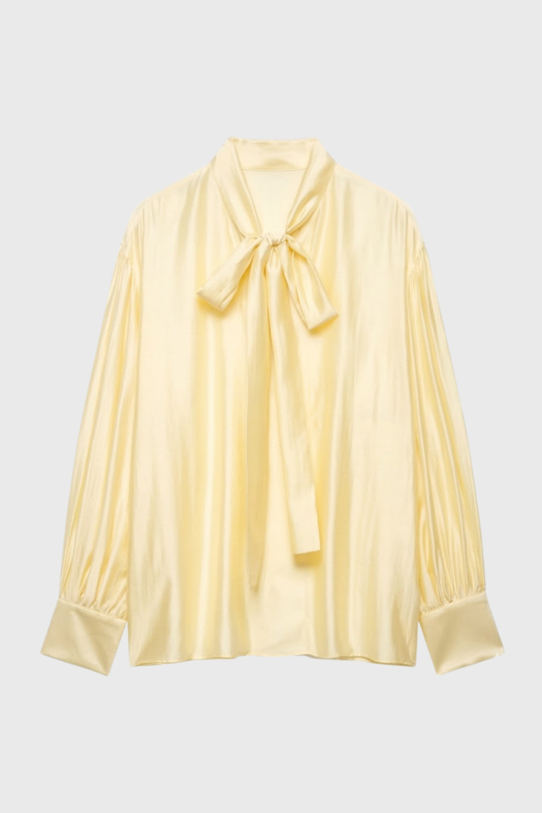 Damska bluzka z wiązaniem pod szyją i marszczonymi rękawami-Blouse for women-Olave