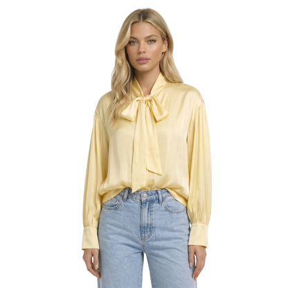 Damska bluzka z wiązaniem pod szyją i marszczonymi rękawami-Blouse for women-Olave