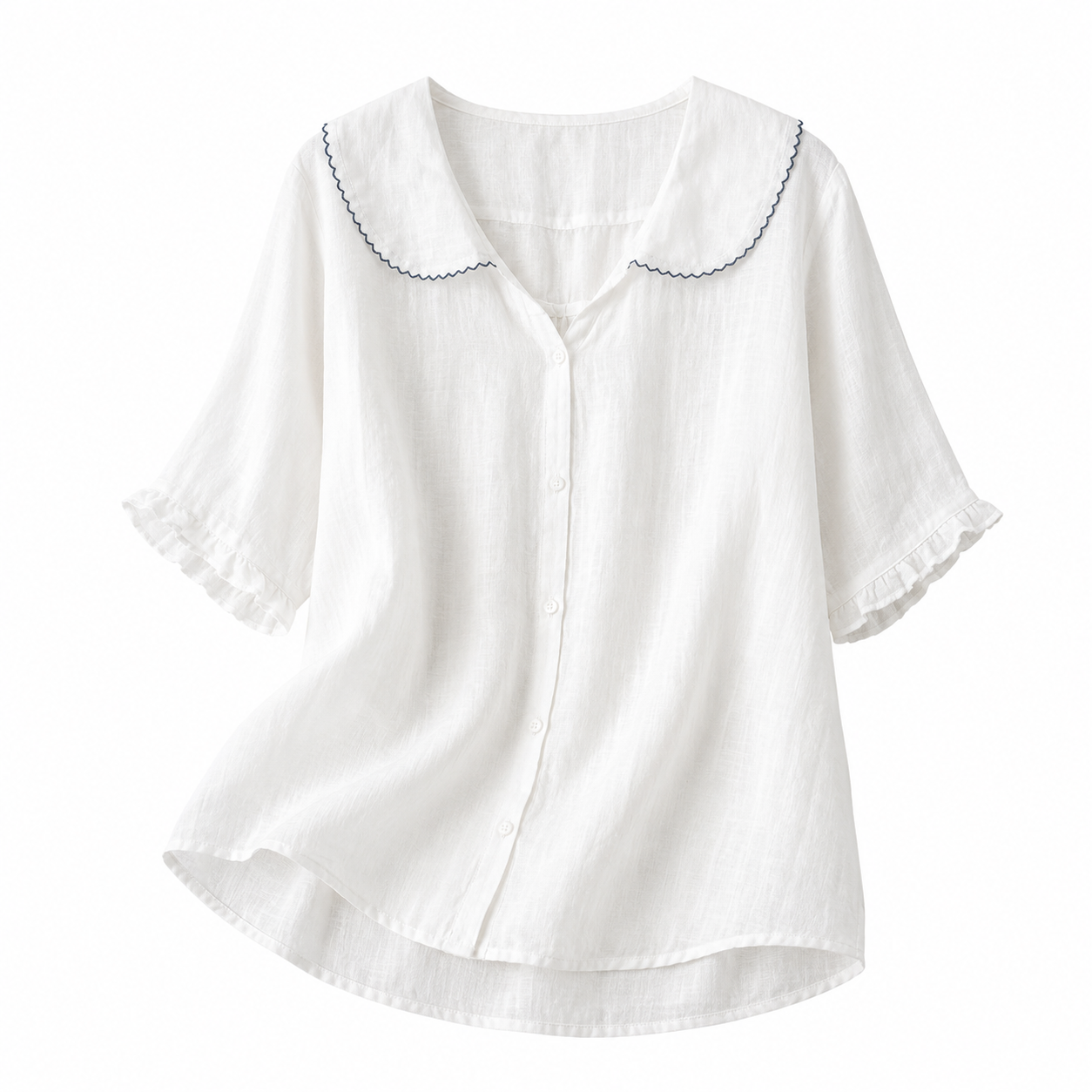 Damska bluzka z zapięciem na guziki i zaokrąglonym kołnierzem-Blouses for Women-Olave