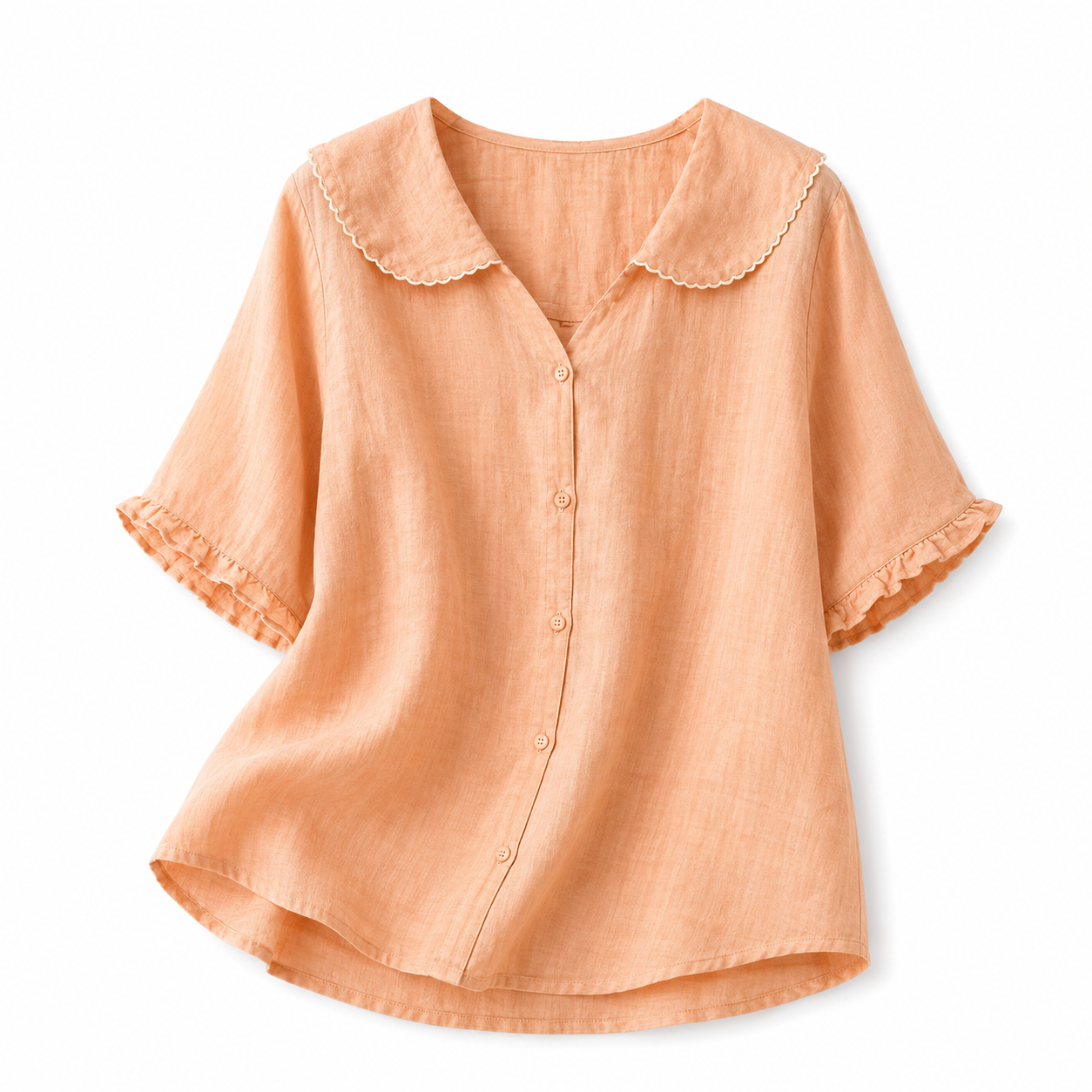 Damska bluzka z zapięciem na guziki i zaokrąglonym kołnierzem-Blouses for Women-Olave
